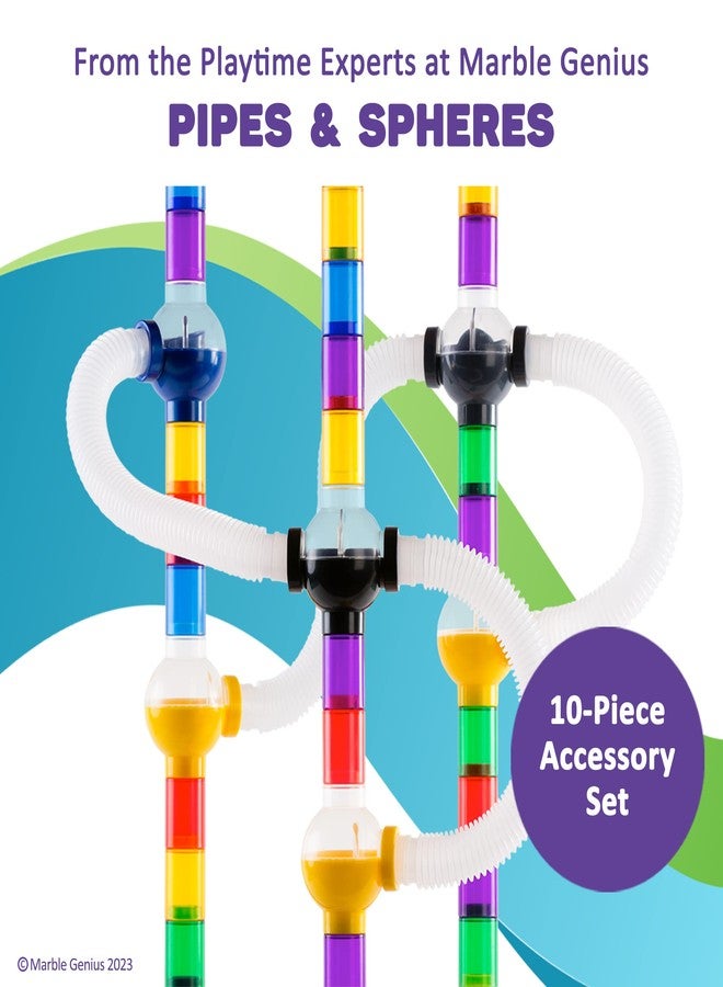 Marble Genius Marble Run Pipe & Sphere Accessory Add-on Set - 10 Pcs Total (4 Pipes, a Ramp, 5 Spheres), Alternating, Straight, & Tubes for Creating Exciting Mazes, Tracks, Runs, and Races - Image 2